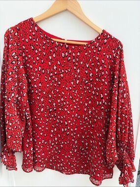 Sanctuary Red Leopard Print Blouse with Balloon Sleeves